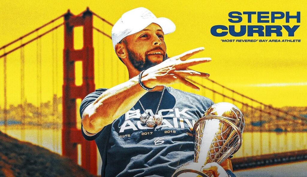 Image of Steph Curry with text 'most revered' bay area athlete